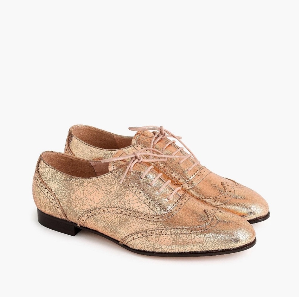 J. Crew Women's Rose Gold Metallic Oxford Wingtip Shoes